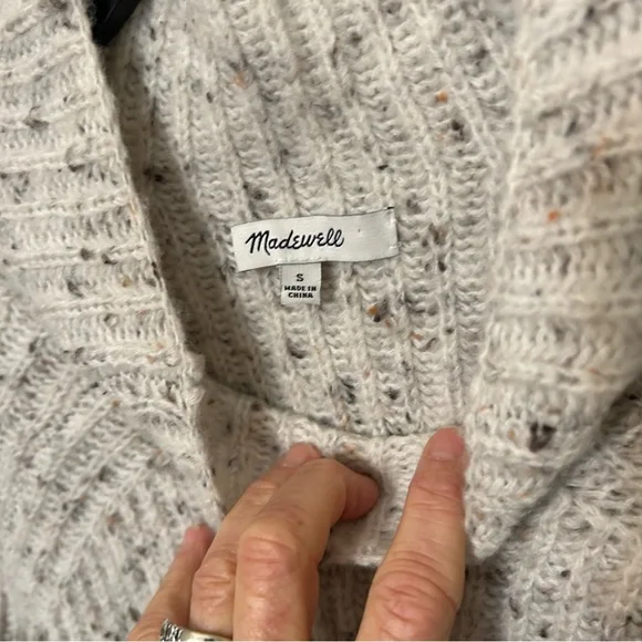 Madewell Northfield Mockneck Sweater S Neutral Boxy Rib Knit Wool Blend EUC - Picture 9 of 11